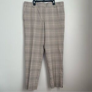 Talbots Hampshire Ankle Pants Houndstooth Plaid 14 Straight Leg NWT Brown Tan